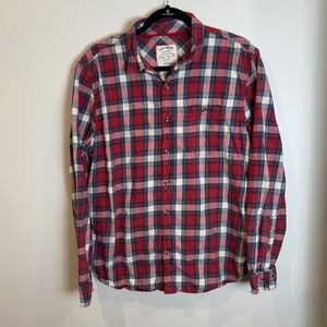Fat Face Mens Red Plaid Flannel Button Down Long Sleeve Shirt Large